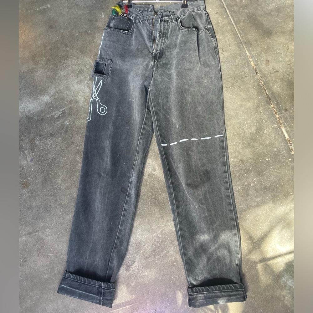 UPCYCLED hand painted grey denim baggy jeans
